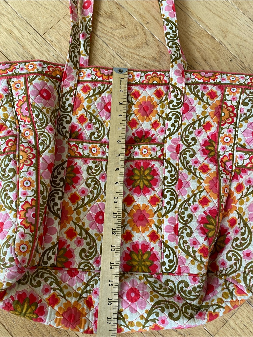 Vera Bradley Quilted Floral Tote in Pink, Orange & Olive - Picture 9 of 10